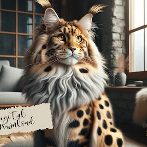 Maine Coon Gepard Muster Illustration, Maine Coon Digitaler Download, Maine Coon Png, Maine Coon Kartenbild, Kartenherstellung, Scrapbooking