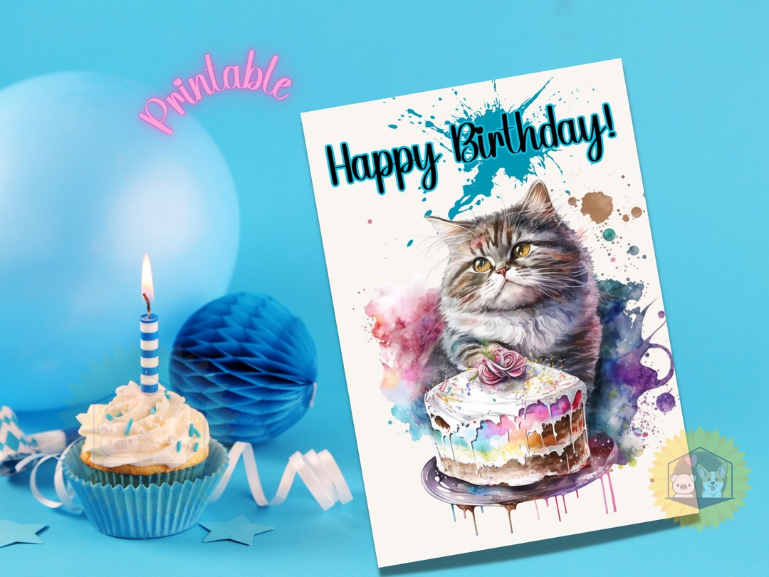 Printable Cat Birthday Card, Cat Card, Blank Cat Card, Birthday Card ...