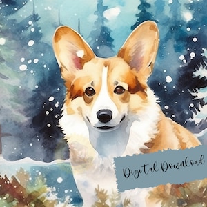Snow Corgi, Watercolor Corgi Digital Art, Winter Corgi, Corgi Illustration, Corgi png, Dog Digital Art, Cute Corgi png, Dog Printable