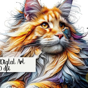 Illustration Maine coon, Art numérique de chat, Illustration de chat, Png de chat, Art numérique, Art de chat, Art de la carte, Fabrication de cartes, Scrapbooking, Encre à l'alcool