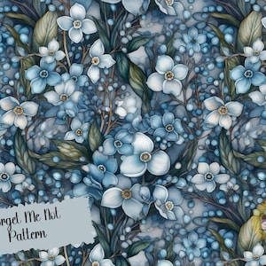 Motif Forget Me Not sans couture, Motif floral, Art numérique, Cartes d'art, Motif floral, Papier peint à fleurs, Téléchargement numérique, Images png