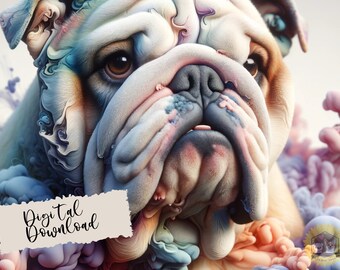Bulldogge Alkohol Tinte Illustration: Hund Kunstdruck (Digitaler Download)