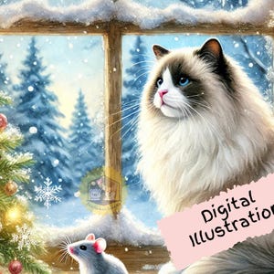 Christmas Ragdoll, Cat Illustration, Ragdoll png, Animal Art, Christmas Art, Cat Digital Art, Card Making, Digital Scrapbooking