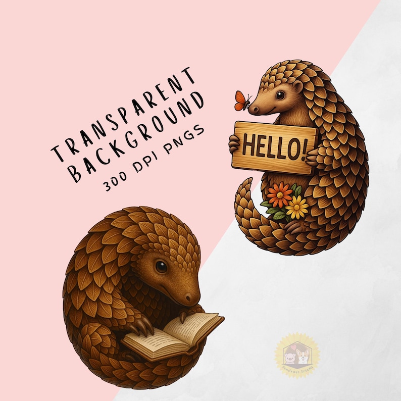 Pangolin Sign Pangolin Clipart Pack, Whimsical Animal Art, Scrapbooking PNG (digital ...