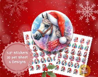 Horse Stickers, Holiday Horse Stickers, Horse Card Stickers, Cute Horse Stickers, Christmas Horse Stickers, Horse Lover Gift, Arabian Horse