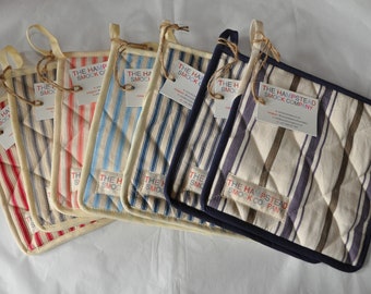 Pot Holder in preshrunk 100% Cotton Ticking with Heat Resistant Wadding