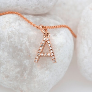 Collar con inicial personalizado, collar con inicial de oro de 14 k, colgante con letra y nombre, dije con inicial de diamante, regalo para novia, regalo para esposa