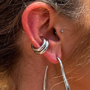 Chunky Ear Cuffs Thick Silver Earring Trending Ear Cuff Fake Cartilage Earring Statement Earrings No Piercing Gift for Her Stackable Earring