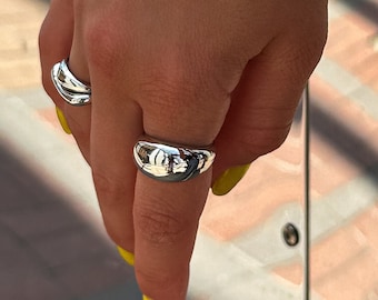 Chunky Ring Silber Statement Ring Dicker verstellbarer Ring Sterling Silber-Blase Ring Geschenk Trendy Geburtstag Geschenk-Idee Statement Schmuck Silber