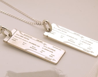 Boarding Pass Necklace Personalized Silver Pendant Gift For Long Distance Girlfriend Silver Necklace Travel Lover Gift Travel Keepsake