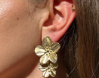 Statement Earrings Gold Flower Earrings Dangle Drop Earrings