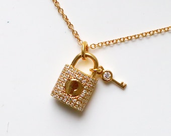 Lock and Key Necklace 14k Gold Padlock Necklace Mini Lock Pendant 14k Anniversary Gift For Wife Dainty Gold Necklace Gift For Girlfriend