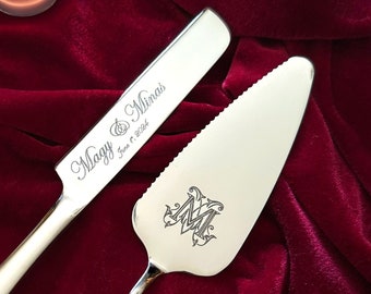 Wedding Cake Knife Set Personalized Monogram Knife Wedding Engraved Cake Spatula Wedding Gift Idea Housewarming Gift Stainless Steel