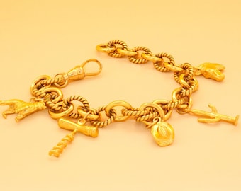 Western Charm Bracelet Cowgirl Charm Western Jewelry Southern Charm Gift For Girlfriend Gift For Mom Chunky Gold Bracelet Equestrian Gift