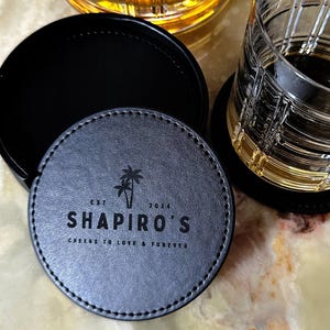 Engraved Coaster Set Corporate Gifts Logo Office Gifts Custom Branded Corporate Leather Coaster Custom Engraved Coasters Black Leather Decor