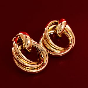 Boucles d'oreilles noeud Déclaration double noeuds d'oreilles grosses boucles d'oreilles cadeau de demoiselle d'honneur pour elle bijoux de mariage boucles d'oreilles en or épais bijoux de demoiselle d'honneur