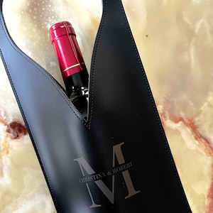 Engraved Gift Bag Leather Wine Bag Wine Holder Reusable Leather Tote Bridal Shower Wine Carrier Custom Bag Personalized Housewarming Gift