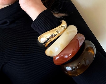 Chunky Bangle Stackable Resin Bangle Bracelet Set of Bracelets Thick Gold Bangle Jelly Retro Vintage Jewelry Gift For Her Mothers Day Gift