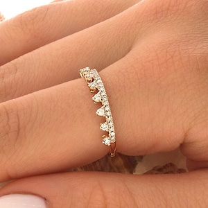 Diamond Crown Ring Engagement Ring Diamond Rose Gold Crown Ring Gold Minimalist Ring Crown Diamond Stackable Ring Wedding Band For Women