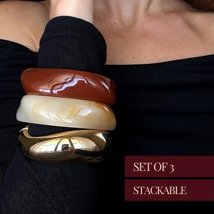 Chunky Bangle Set Trendy Jewelry Birthday Gift For Her Statement Jewelry Holiday Gift Idea Thick Brown Bangle Wide Gold Mothers Day Gift