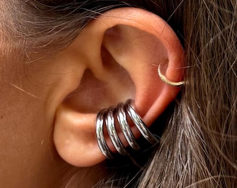Chunky Ear Cuff No Piercing Thick Ear Cuff Ear Wrap Statement Earrings Silver Color Huggie Earrings Wide Ear Cuff Gift For Her
