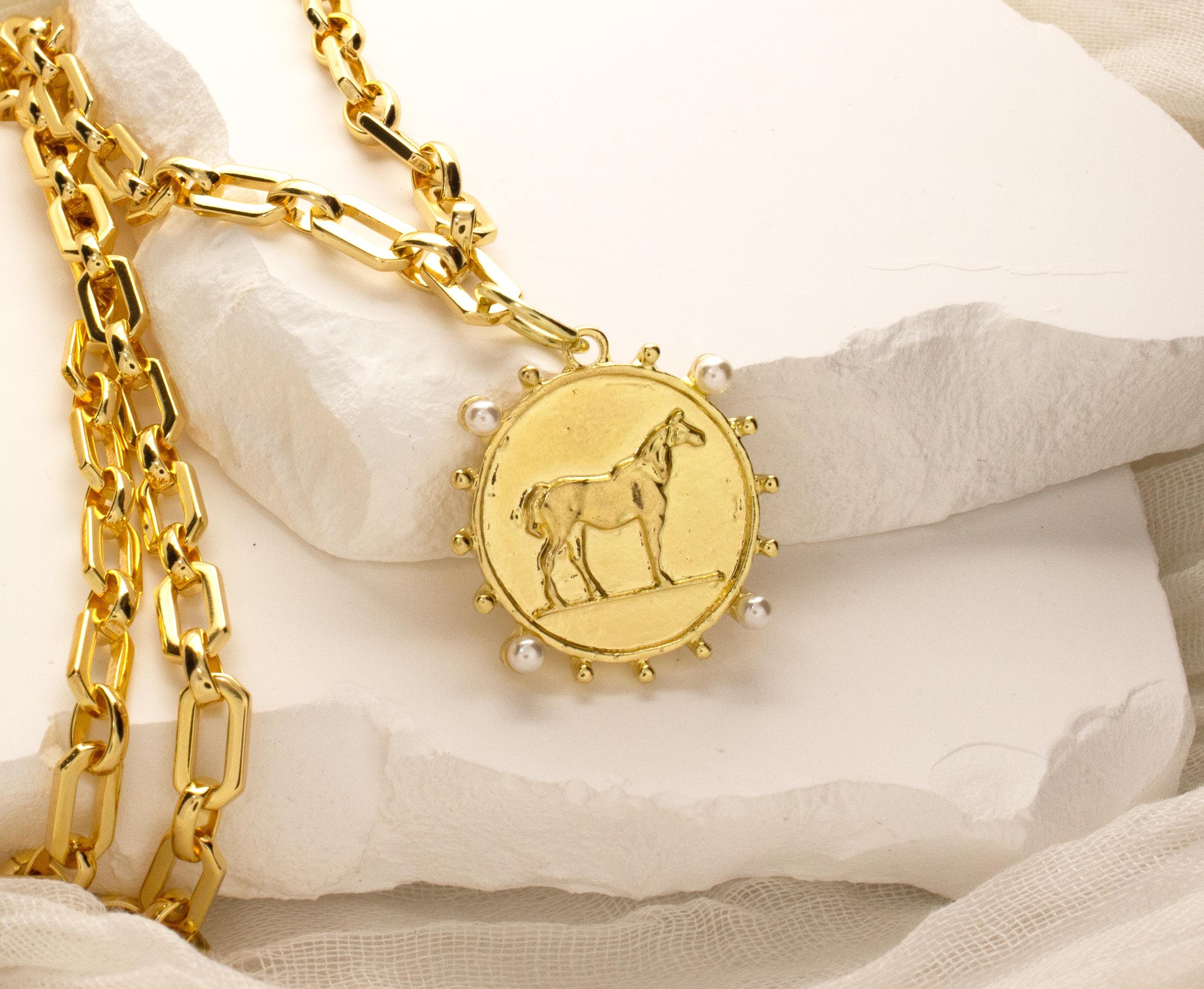 Double Coin Silouette Necklace – The Simple Equine Equestrian Inspired Coin Pendant Necklace – 30” Adjustable Layering Chain main image 1