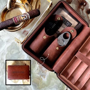 Estuche de cuero para puros, humidor portátil, estuche de cuero personalizado, regalo para él, regalo para padrino, regalo personalizado para el Día del Padre, regalo grabado para fumadores.