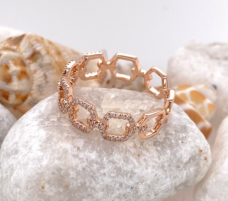 Rose Gold Chain Ring Diamond Chain Ring Chain Link Ring Etsy