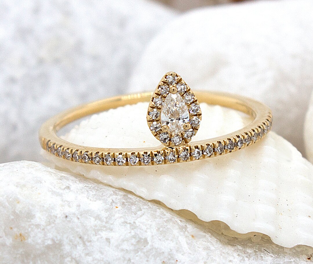 Diamond Ring Pear Shaped Wedding Ring Dainty Engagement Ring Teardrop ...