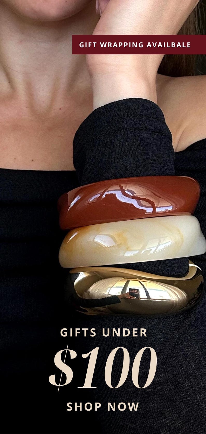 Grovt armbandsset Trendiga smycken Födelsedagspresent till henne Statementsmycken Presentidé för högtider Tjockt brunt armband Bredt guldfärgat armband Mors dag-present bild 10