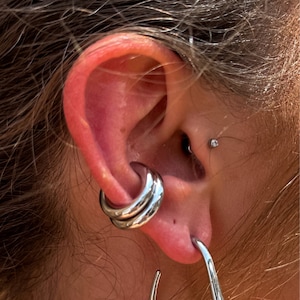 Tjocka örhängen i silver, trendiga örhängen i form av brosk, uttalandeörhängen, utan piercing, present till henne, stapelbara örhängen bild 10