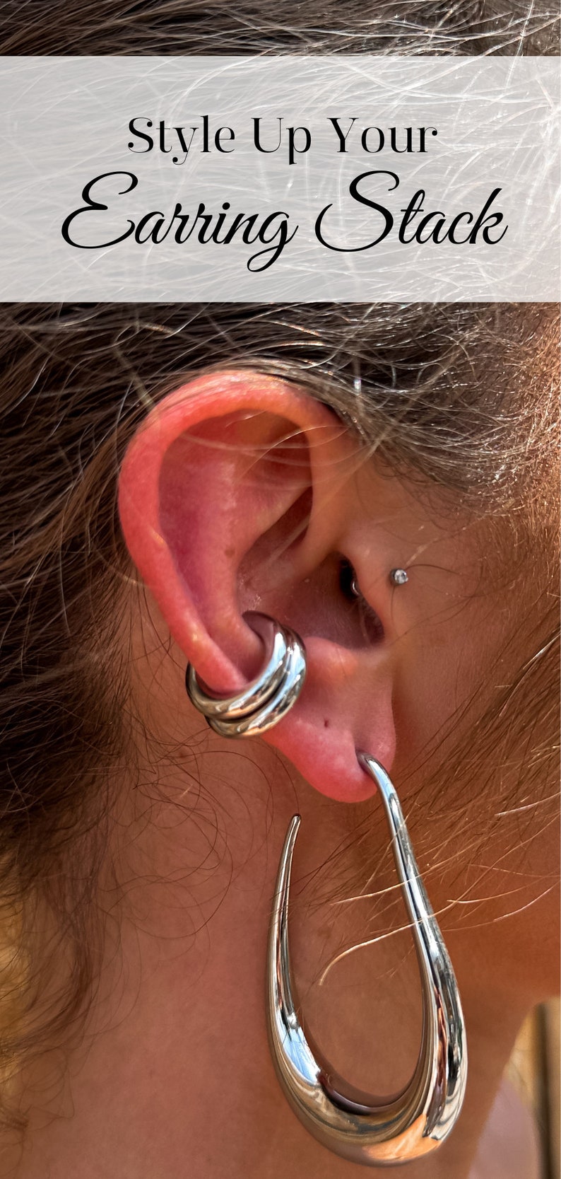 Tjocka örhängen i silver, trendiga örhängen i form av brosk, uttalandeörhängen, utan piercing, present till henne, stapelbara örhängen bild 10