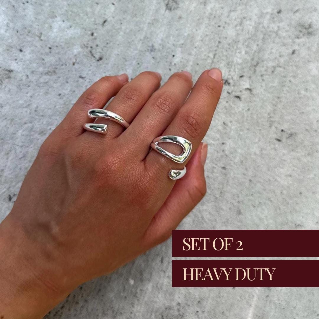 Statement Ring Silver Stacking Ring Set Jewelry Silver Set Silver Ring ...