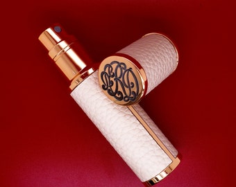Custom Monogram Gift For Her White Leather Travel Size Perfume Bottle Refillable Perfume Custom Engraved Initial Perfume Bottle Leather Gift