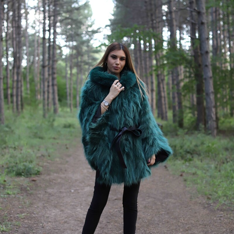 Fur Cape In Light Grey