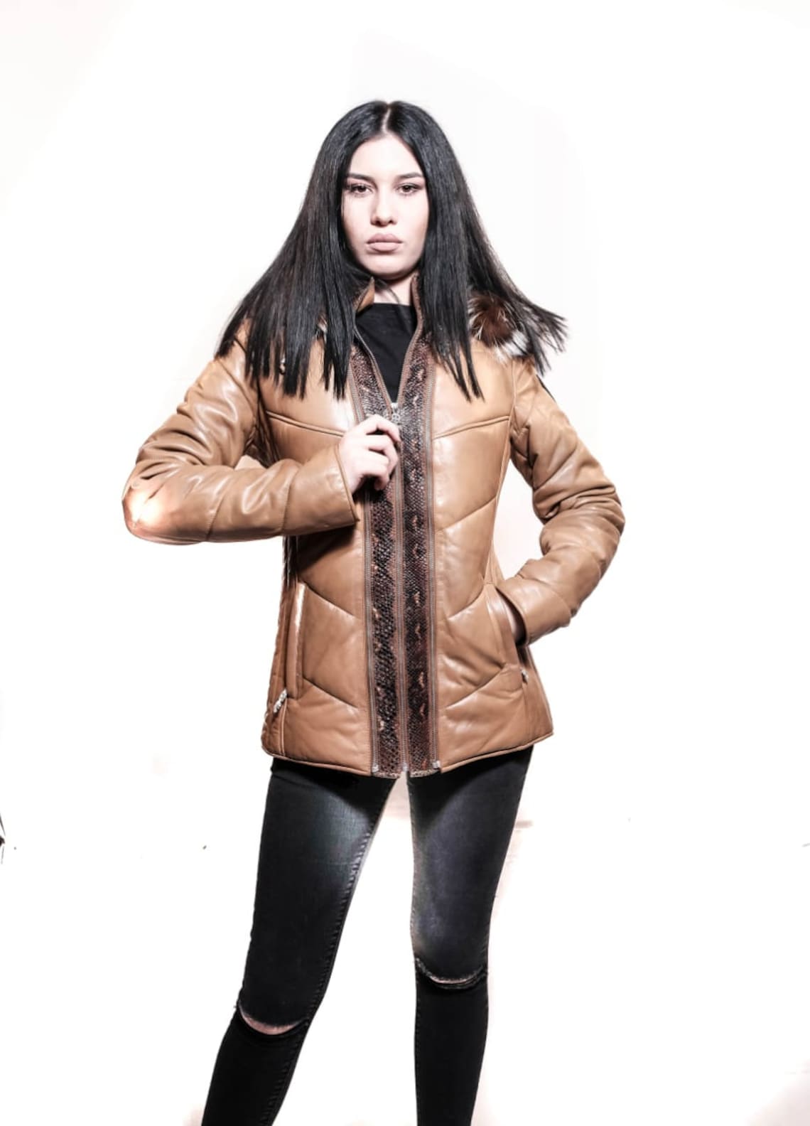 Real Leather Caramel Brown Jacket Etsy