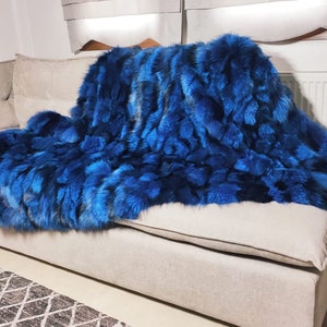 Luxury Real Siver Blue Frost Fox Fur Throw Blanket - Etsy