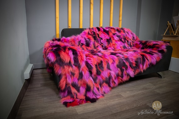 Luxury Real Triple Colour pink Coyotte Fur Throw Blanket Etsy