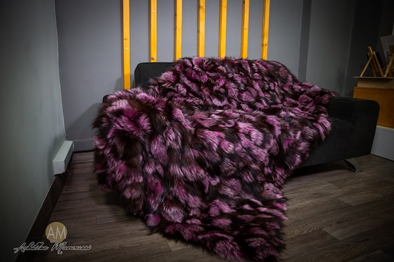 Luxury Real Light Purple Fox Fur Throw Blanket Etsy