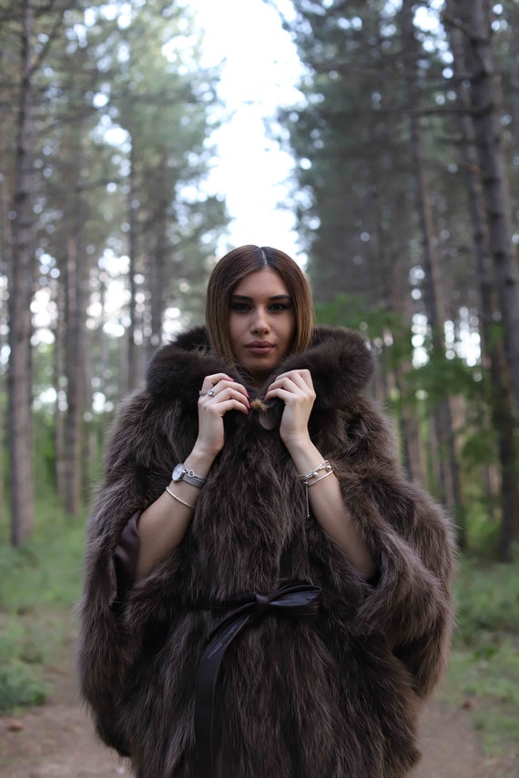 Long raton laveur brun Vraie fourrure Cape Etsy France
