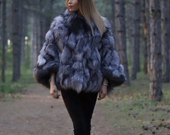 Blue Frost Real Fox Fur Cape