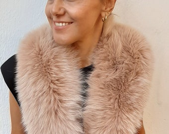 Light Beige Real Fur Fox Collar