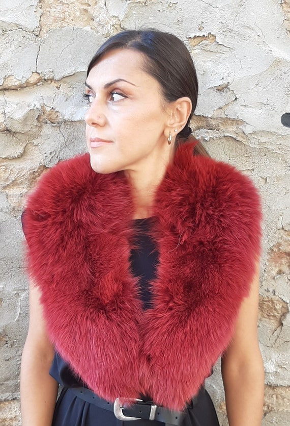 Bordeaux Echt Pelz Fuchs Kragen