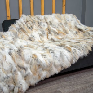Luxury Real Golden Ice Fox Fur Throw Blanket