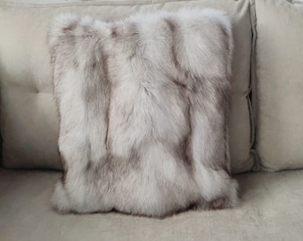 Real Luxury Blue Fox Half Skin Fur Fox Pillow Case, Cushion Case