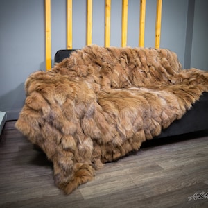 Luxury Real Capuccino Fox Fur Throw Blanket