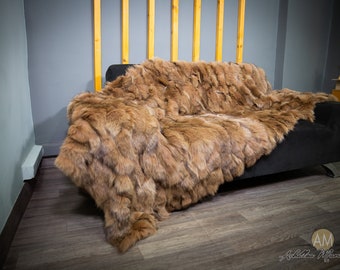 Luxury Real Capuccino Fox Fur Throw Blanket