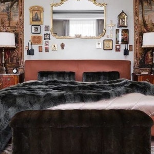 Luxury Real Black Fox-Half Skin Fox Fur Throw Blanket