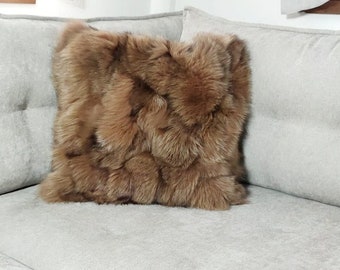 Real Luxury Brown Fur Fox Pillow Case, Cushion Case