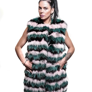 Triple Colour Real Fox Fur Vest